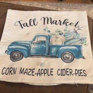 Fall Market Blue Truck Accent Pillow